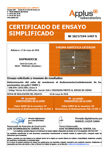 certificado antideslizante tarima supradeck